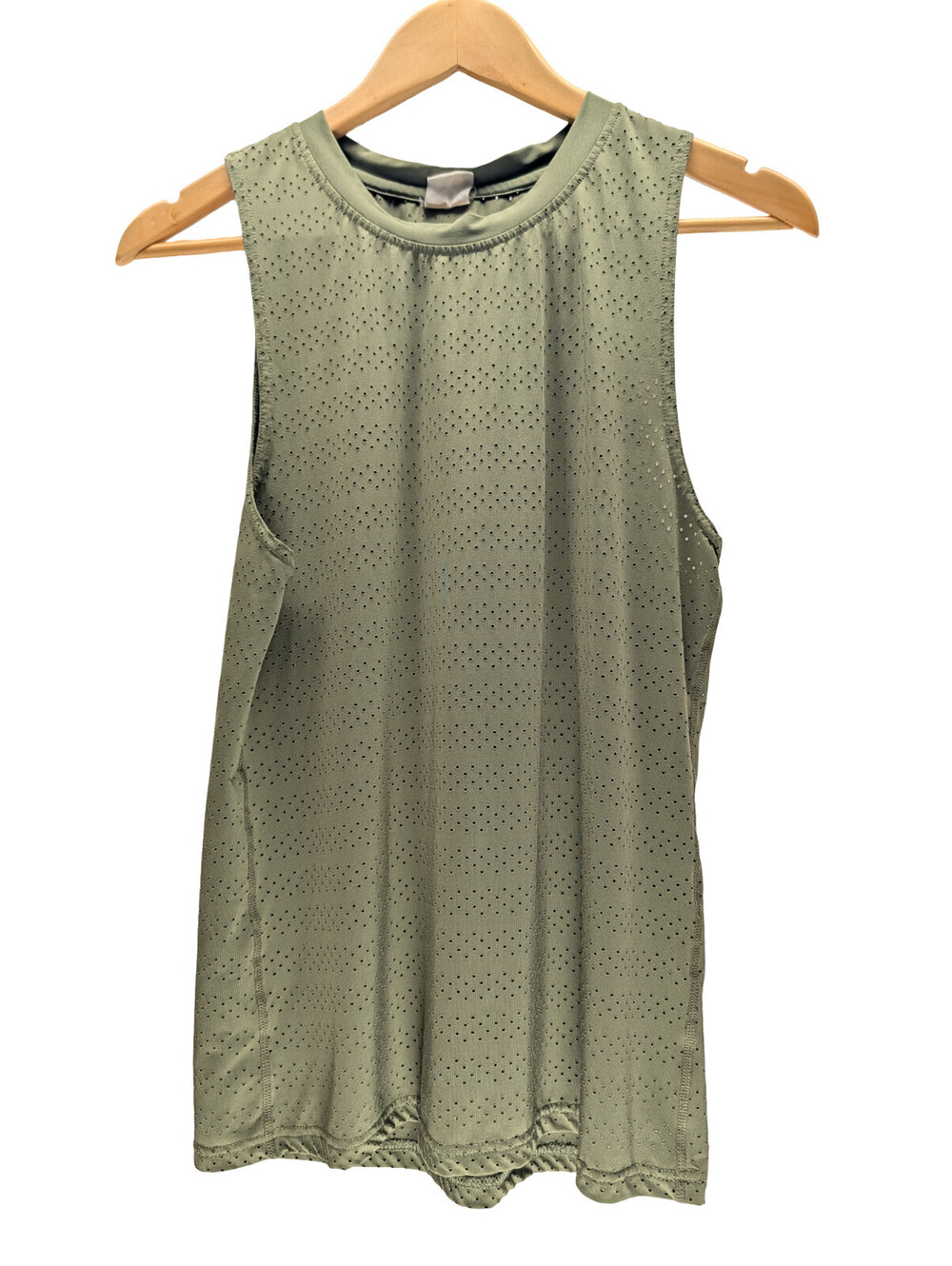 Tank Top Women Small Perforated Mesh Athletic Olive Green
